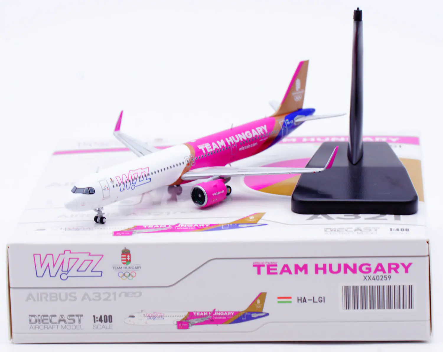 Collectible Diecast Aircraft Model Airbus A321neo XX40259 JC Wings 1:400 Wizz Air [Team Hungary] Reg: HA-LGI