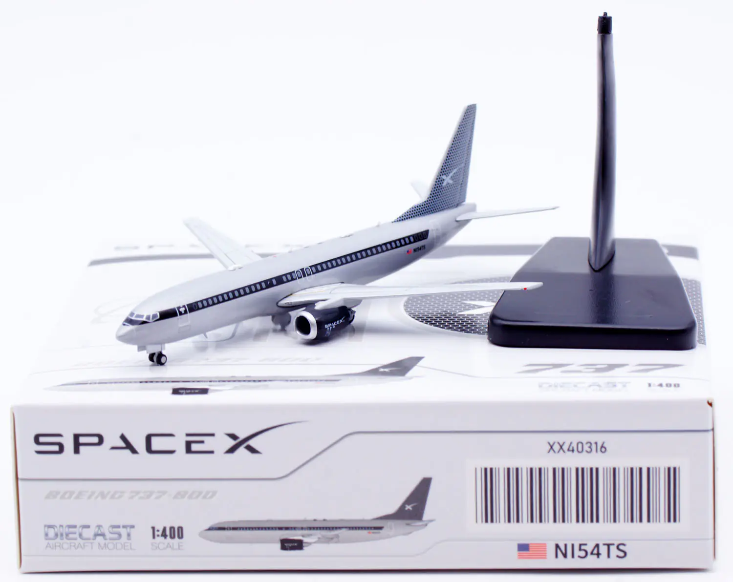 Collectible Diecast Aircraft Model Boeing B737-800 XX40316 JC Wings 1:400 SpaceX Reg: N154TS