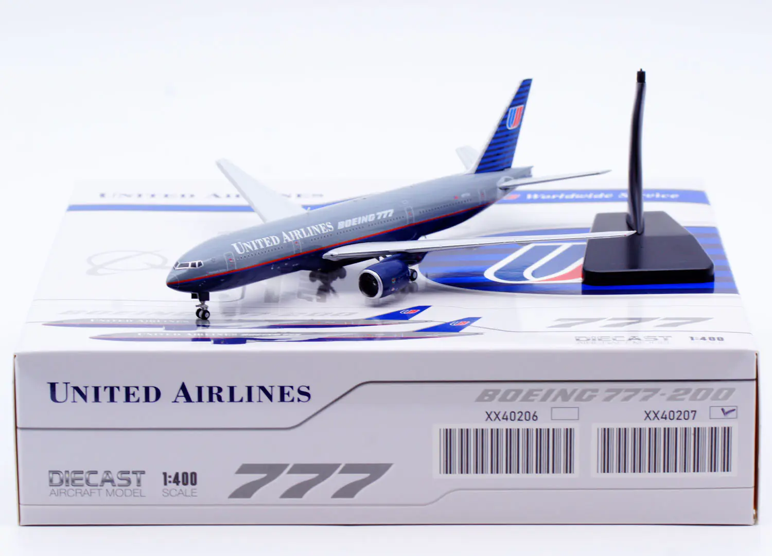 Collectible Diecast Aircraft Model Boeing B777-200 XX40207 JC Wings 1:400 United Airlines Reg: N777UA