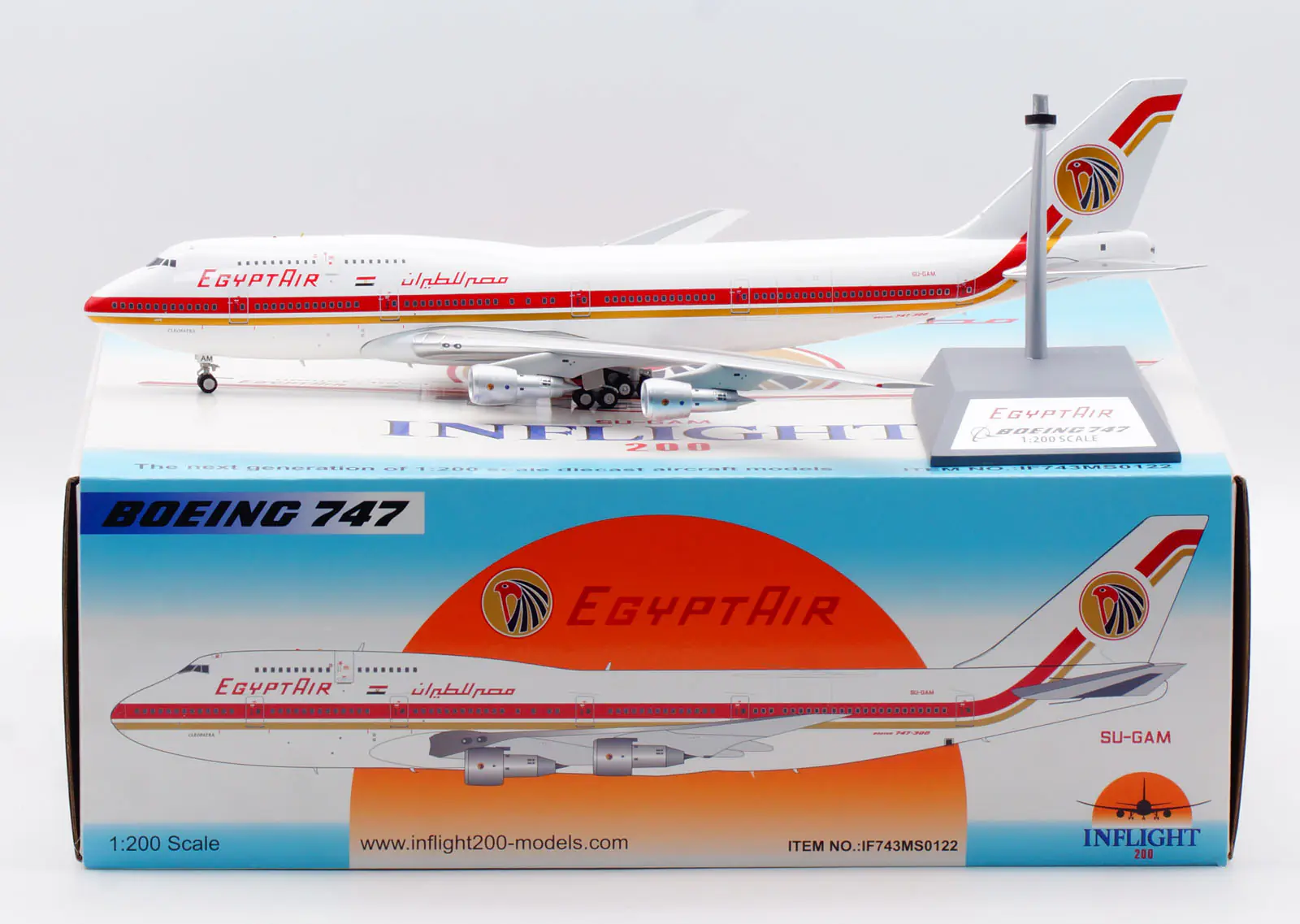 Collectible Diecast Aircraft Model Boeing B747-300 IF743MS0122 INFLIGHT 1:200 Egyptair Reg: SU-GAM