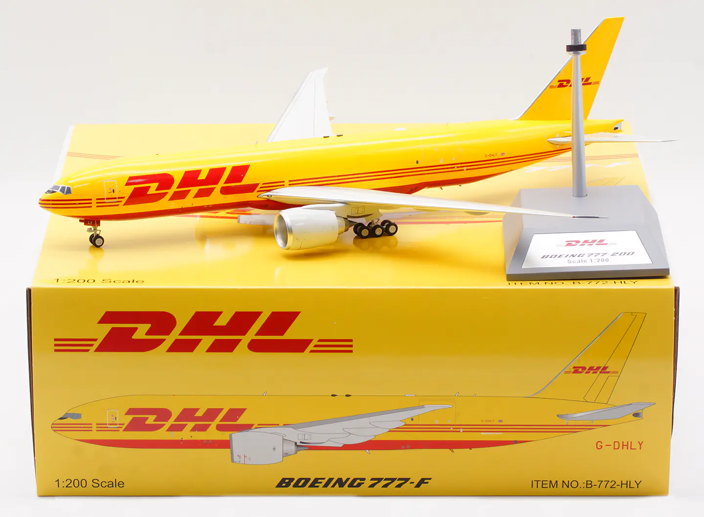 Collectible Diecast Aircraft Model Boeing B777-F B-772-HLY B-Models 1:200 DHL (AeroLogic) Reg: G-DHLY