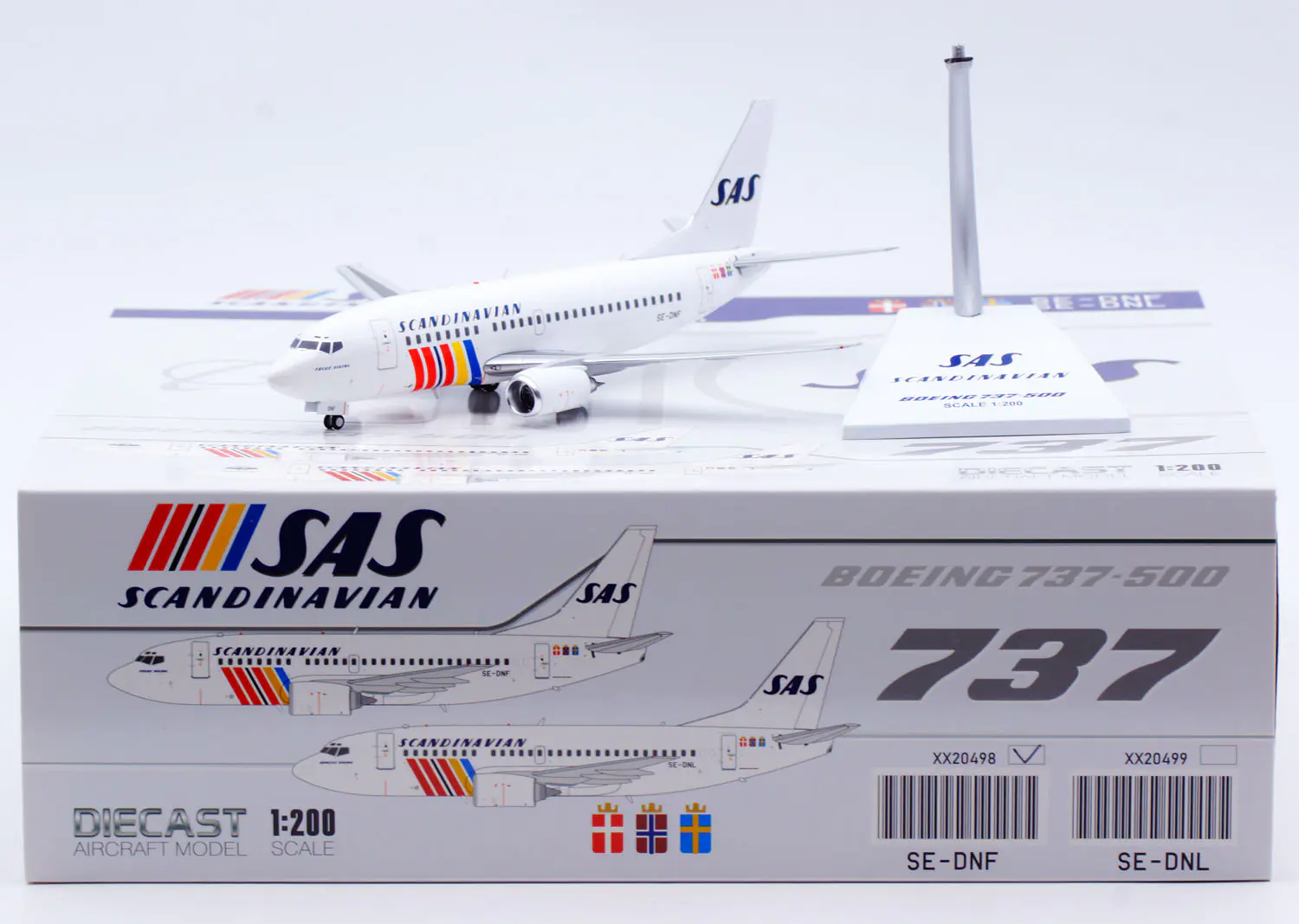 Collectible Diecast Aircraft Model Boeing B737-500 XX20498 JC Wings 1:200 SAS Scandinavian Airlines Reg: SE-DNF