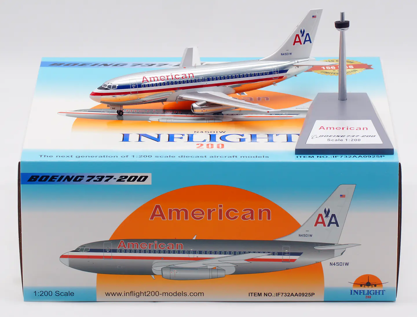 Collectible Diecast Aircraft Model Boeing B737-200 IF732AA0925P INFLIGHT 1:200 American Airlines Reg: N4501W
