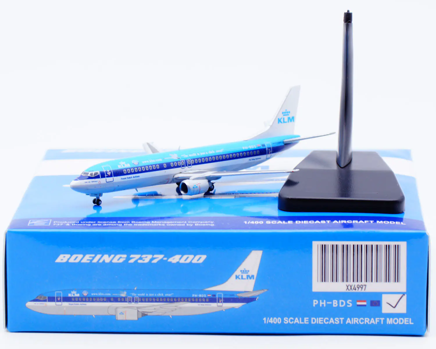 Collectible Diecast Aircraft Model Boeing B737-400 XX4997 JC Wings 1:400 KLM Royal Dutch Airlines Reg: PH-BDS
