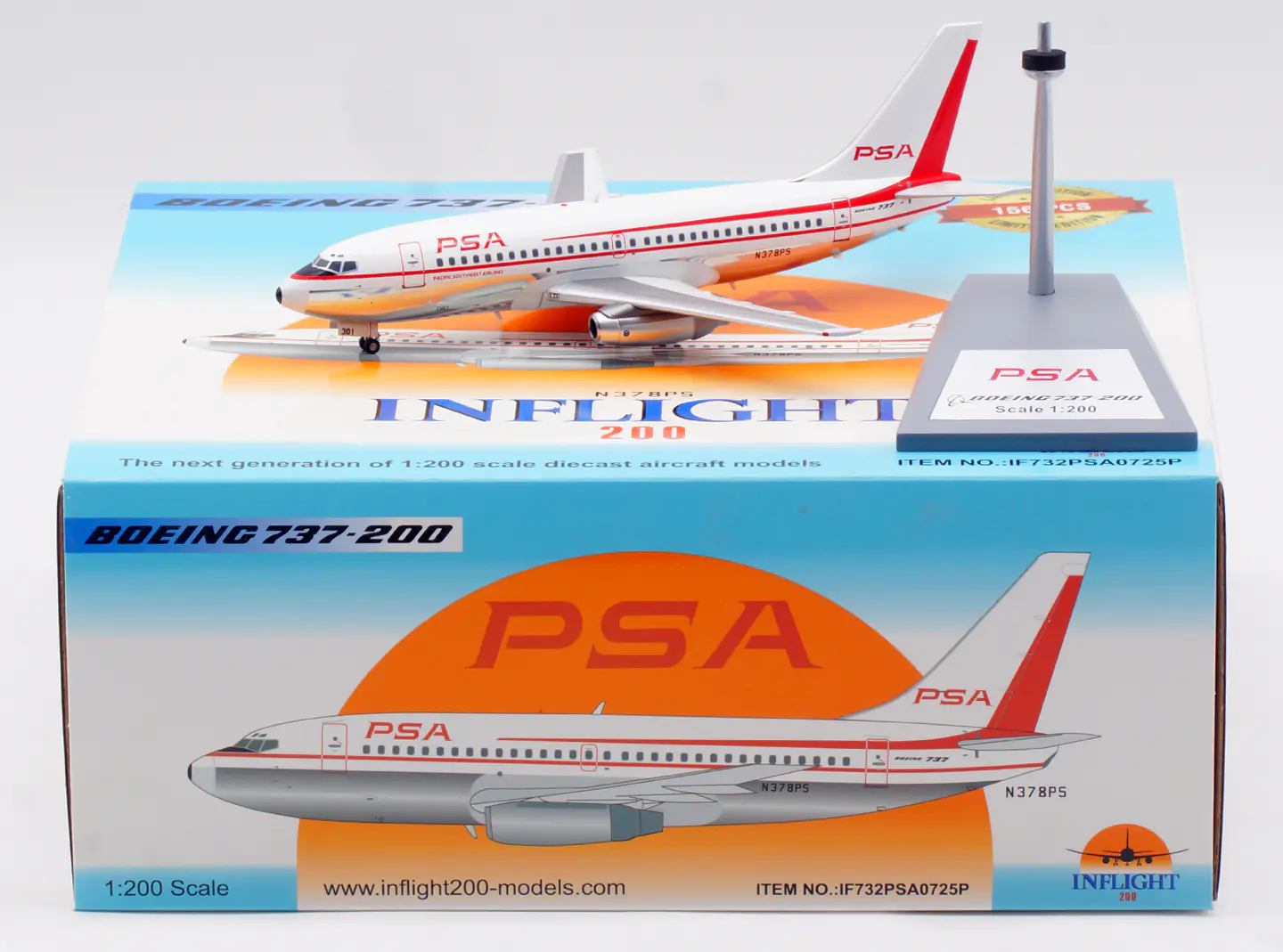 Collectible Diecast Aircraft Model Boeing B737-200 [Polished] IF732PSA0725P INFLIGHT 1:200 PSA Reg: N378PS