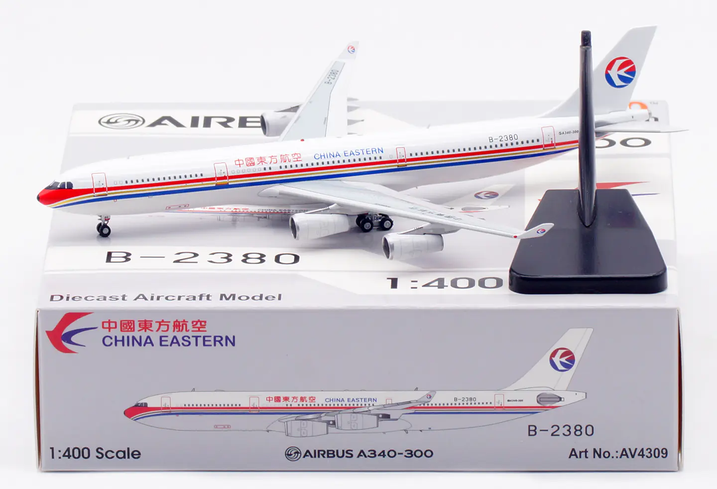 Collectible Diecast Aircraft Model Airbus A340-300 AV4309 Aviation 1:400 CHINA EASTERN Airlines Reg: B-2380