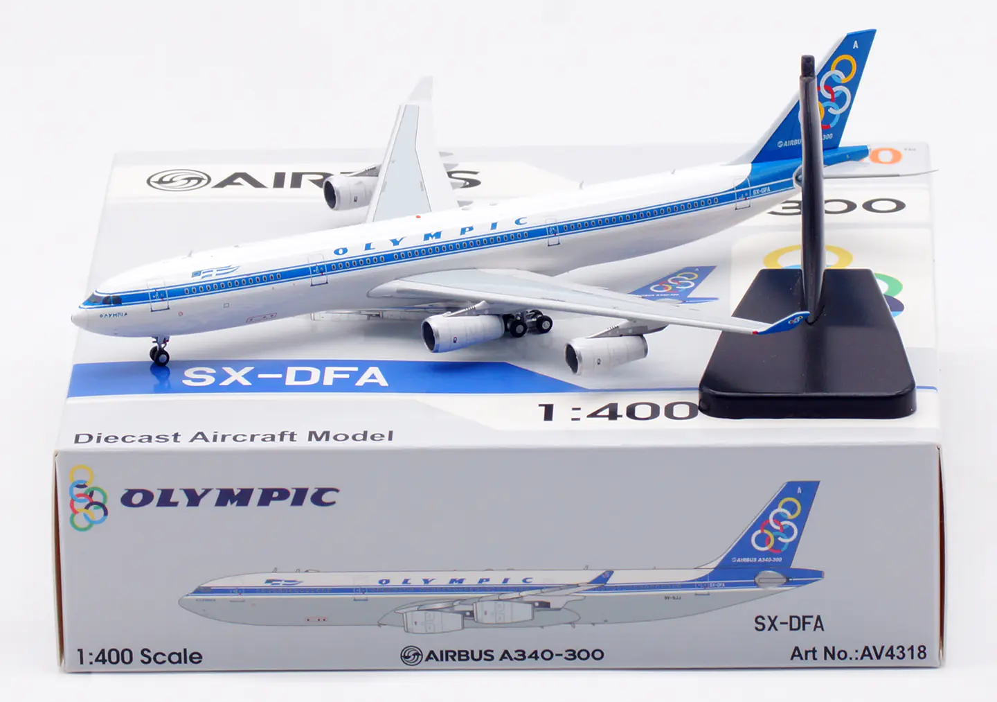 Collectible Diecast Aircraft Model Airbus A340-300 AV4318 Aviation 1:400 OLYMPIC Airlines Reg: SX-DFA