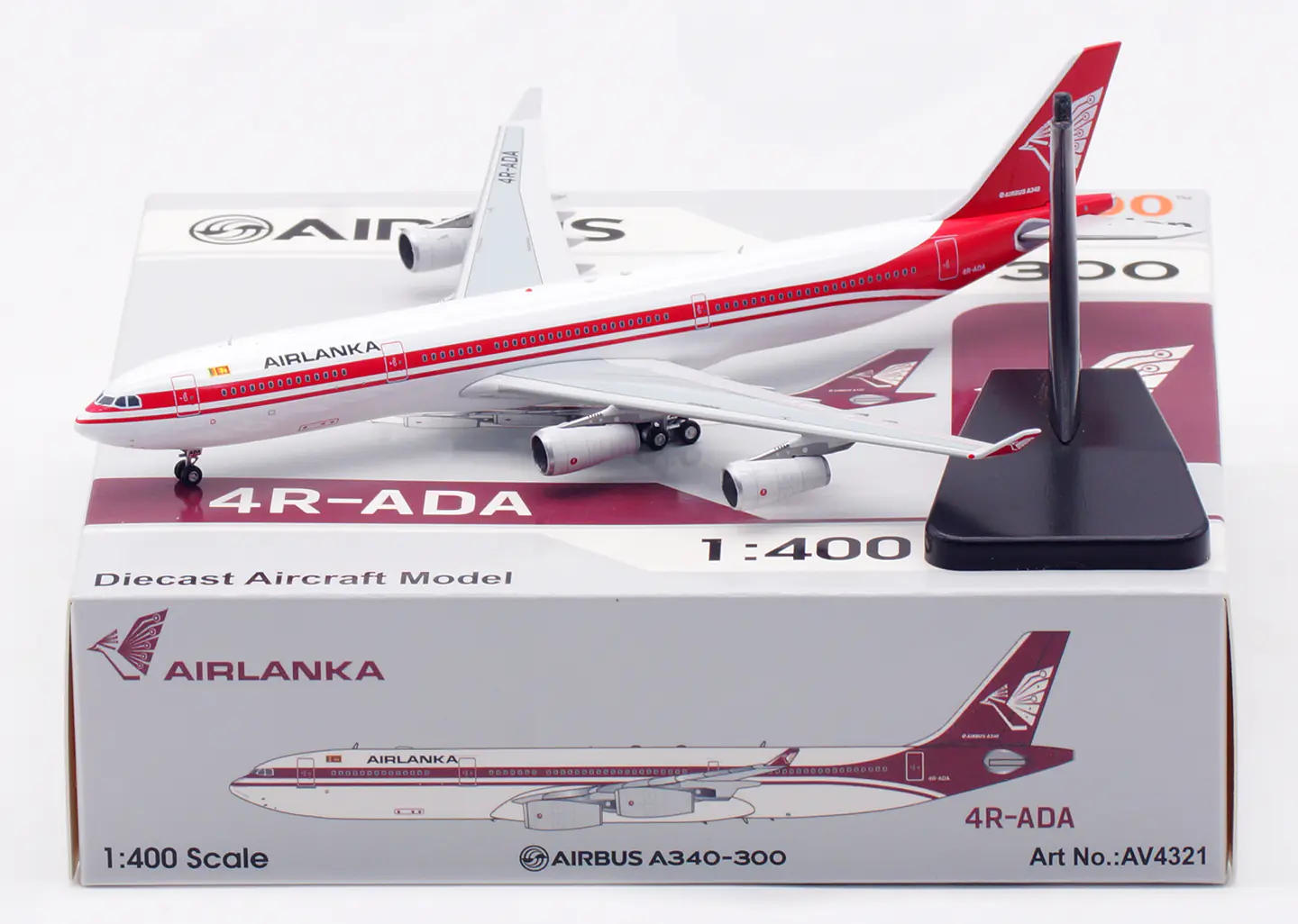 Collectible Diecast Aircraft Model Airbus A340-300 AV4321 Aviation 1:400 Air Lanka Reg: 4R-ADA