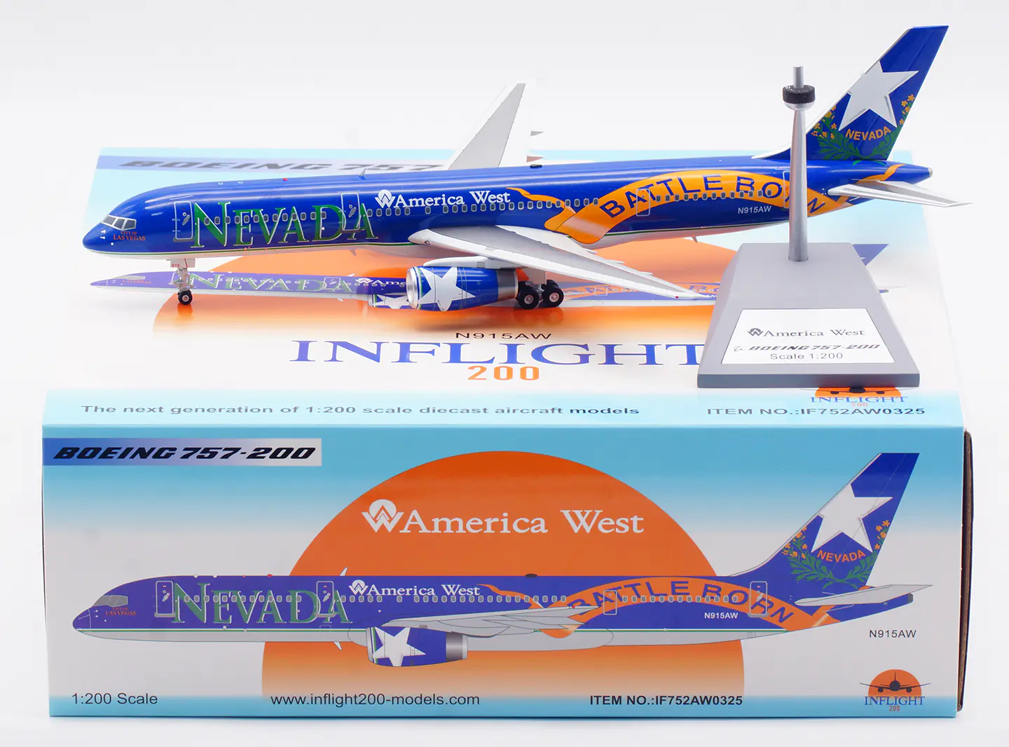 Collectible Diecast Aircraft Model Boeing B757-200 IF752AW0325 INFLIGHT 1:200 America West Airlines Reg: N915AW