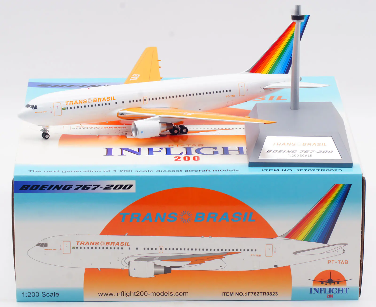 Collectible Diecast Aircraft Model Boeing B767-200 IF762TR0823 INFLIGHT 1:200 TRANS BRAZIL Airlines Reg: PT-TAB