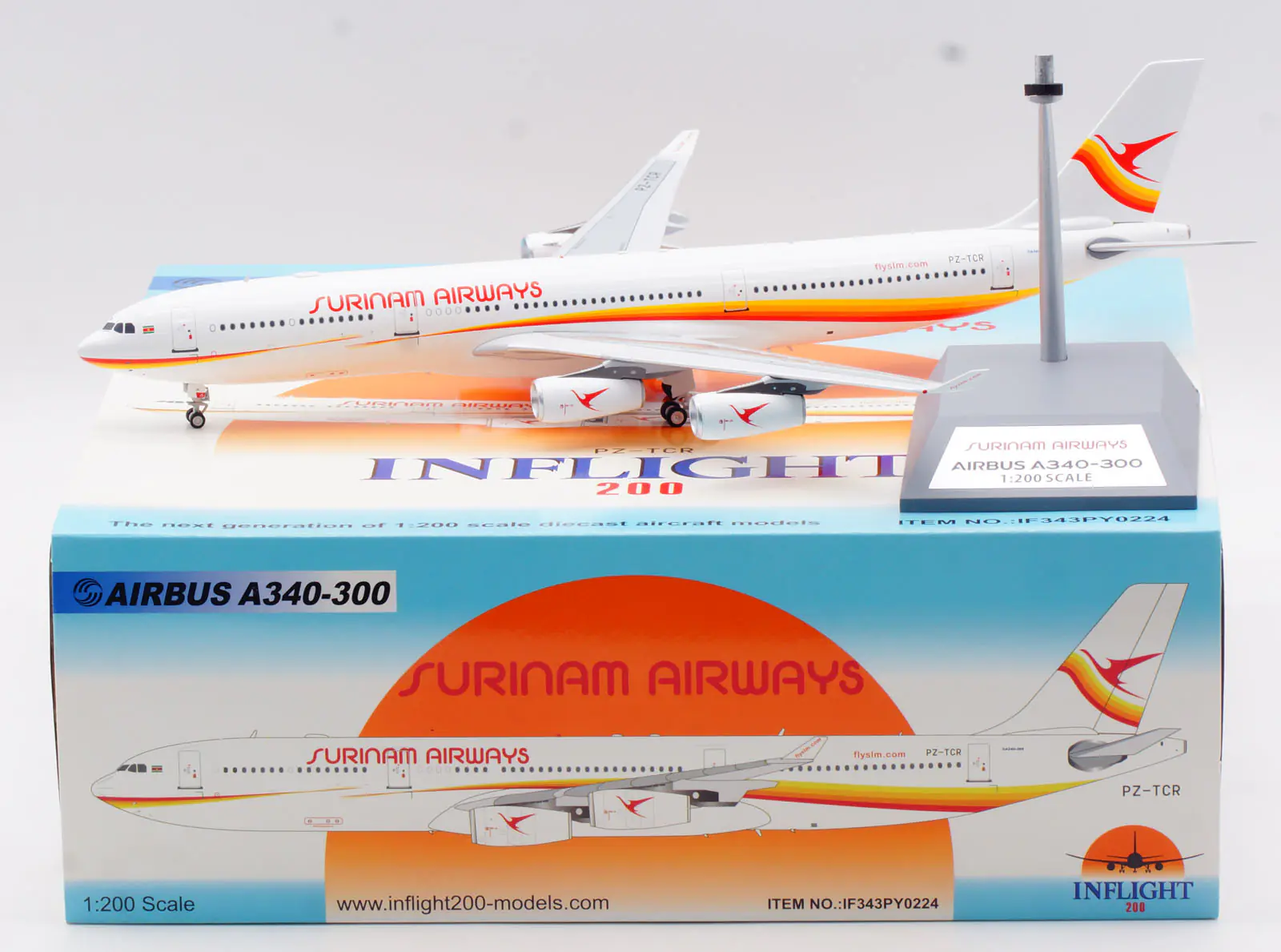 Collectible Diecast Aircraft Model Airbus A340-300 IF343PY0224 INFLIGHT 1:200 Surinam Airways Reg: PZ-TCR