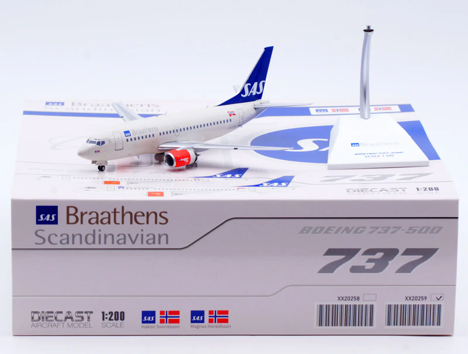 Collectible Diecast Aircraft Model Boeing B737-500 XX20259 JC Wings 1:200 SAS Braathens Reg: LN-BRO