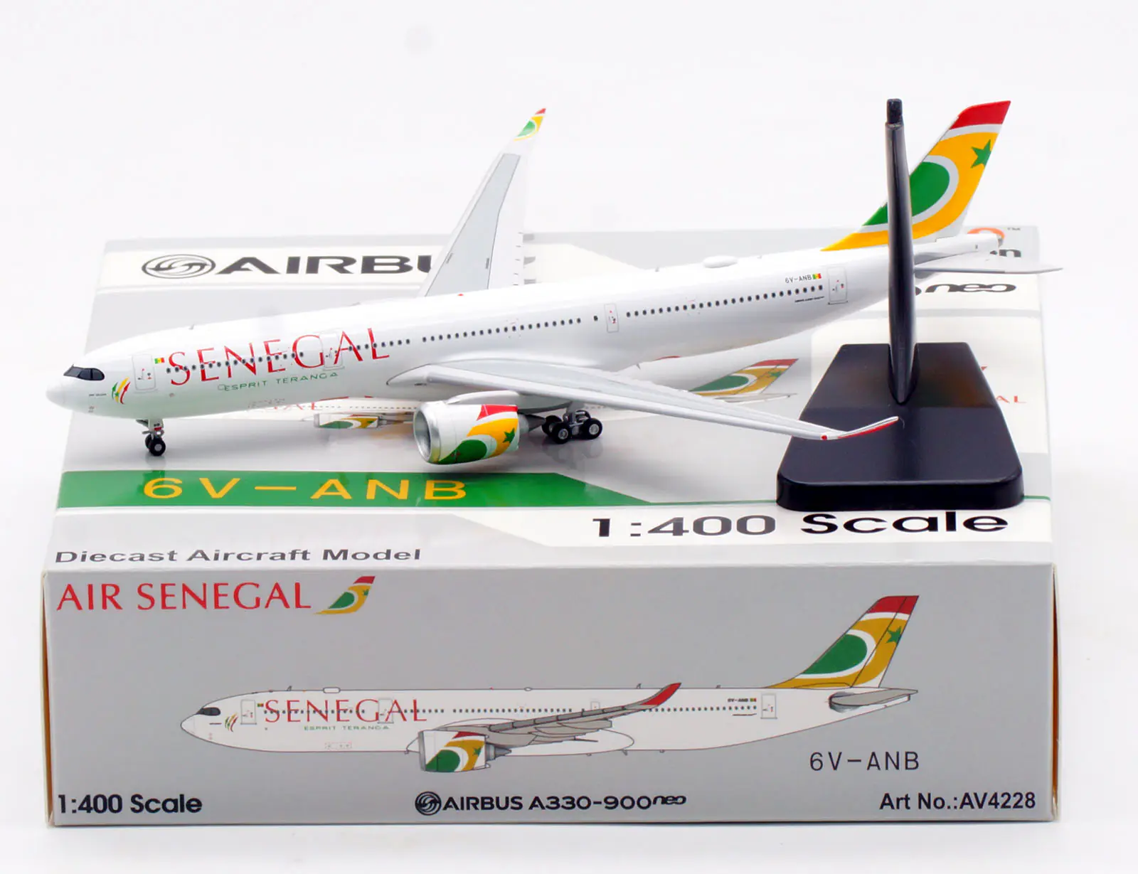 Collectible Diecast Aircraft Model Airbus A330-900neo AV4228 Aviation 1:400 AIR SENEGAL Reg: 6V-ANB