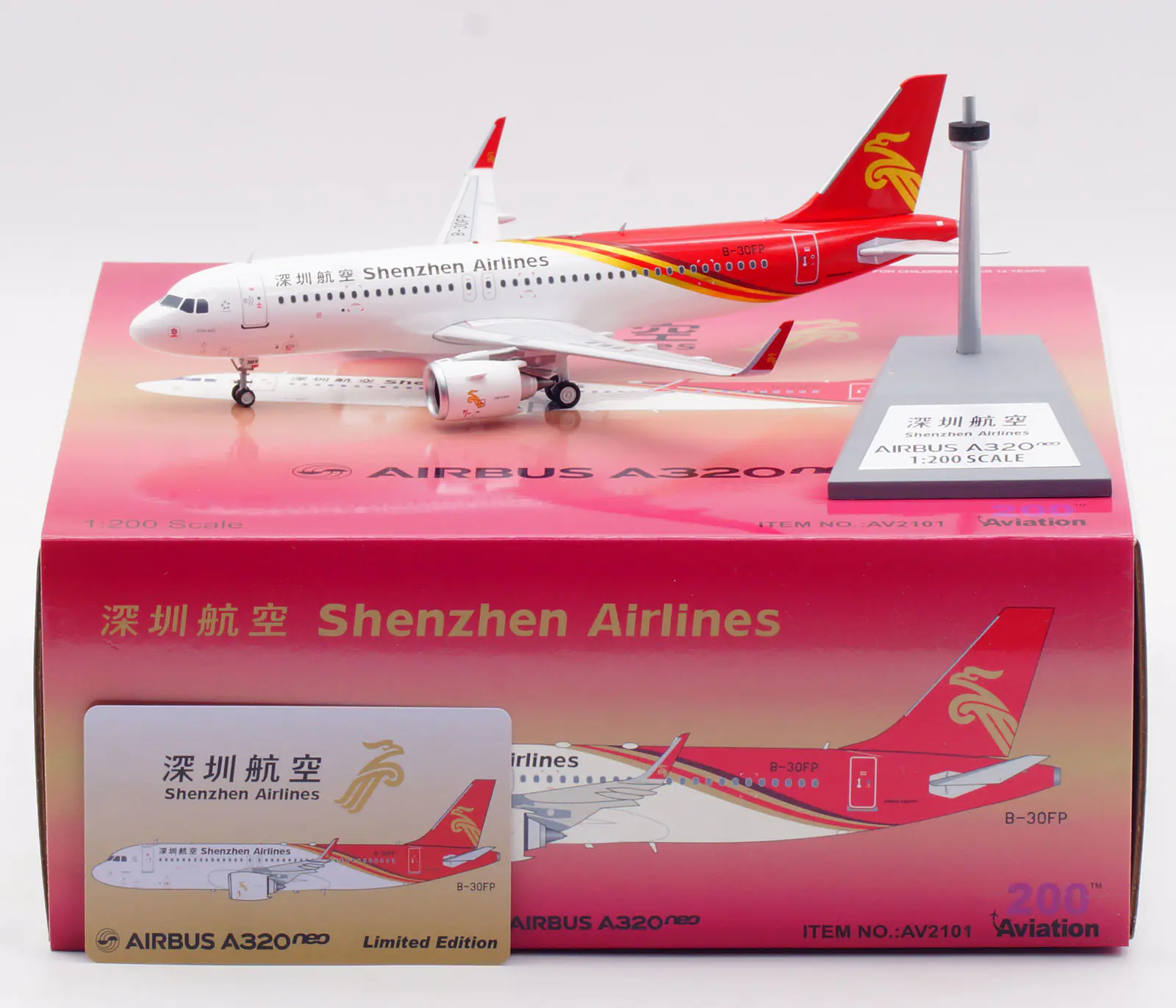 Collectible Diecast Aircraft Model Airbus A320neo AV2101 Aviation 1:200 Shenzhen Airlines Reg: B-30FP