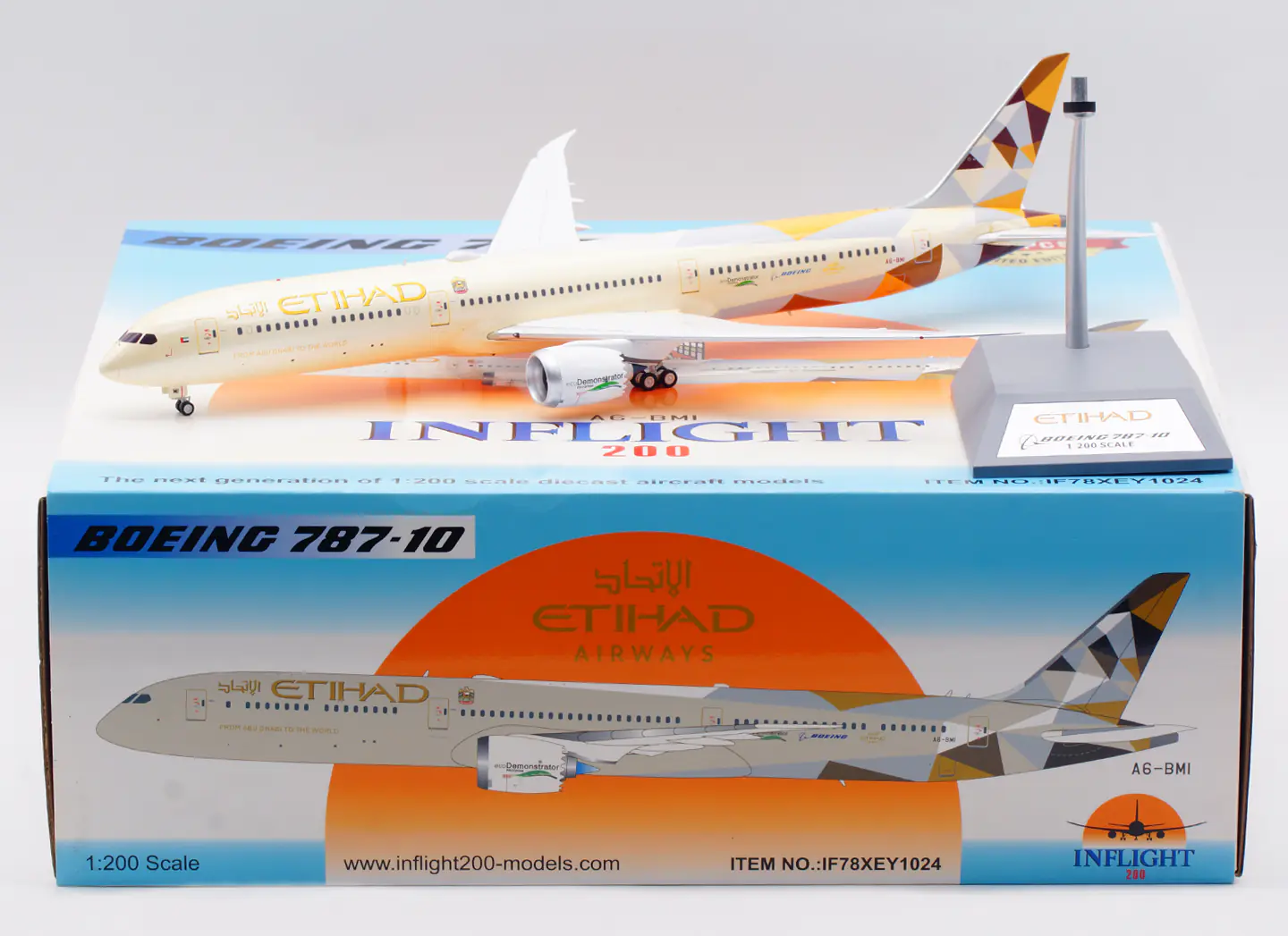 Collectible Diecast Aircraft Model Boeing B787-10 IF78XEY1024 INFLIGHT 1:200 Etihad Airways Reg: A6-BMI