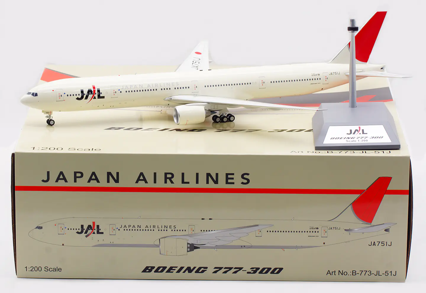 Collectible Diecast Aircraft Model Boeing B777-300 B-773-JL-51J B-Models 1:200 Japan Airlines JAL Reg: JA751J