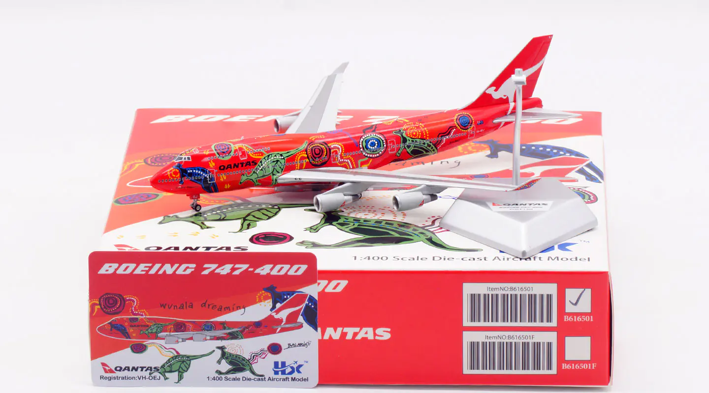 Collectible Diecast Aircraft Model Boeing B747-400 B616501 HX Models 1:400 Qantas Airways Reg: VH-OEJ