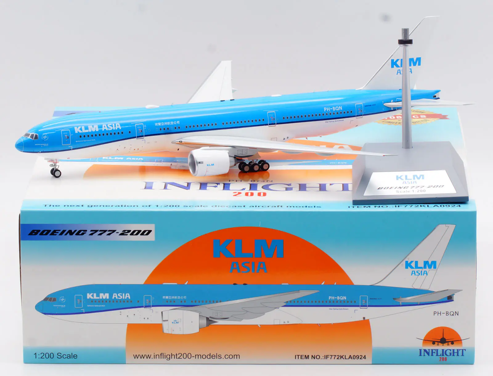 Collectible Diecast Aircraft Model Boeing B777-200ER IF772KLA0924 INFLIGHT 1:200 KLM ASIA Reg: PH-BQN