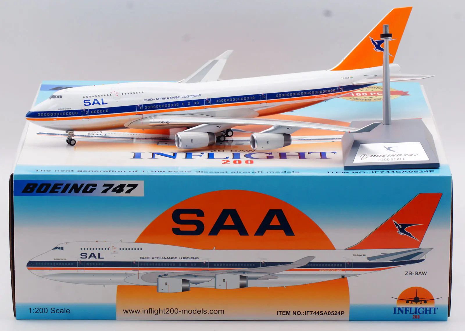 Collectible Diecast Aircraft Model Boeing B747-400 IF744SA0524P INFLIGHT 1:200 South African Airways Reg: ZS-SAW