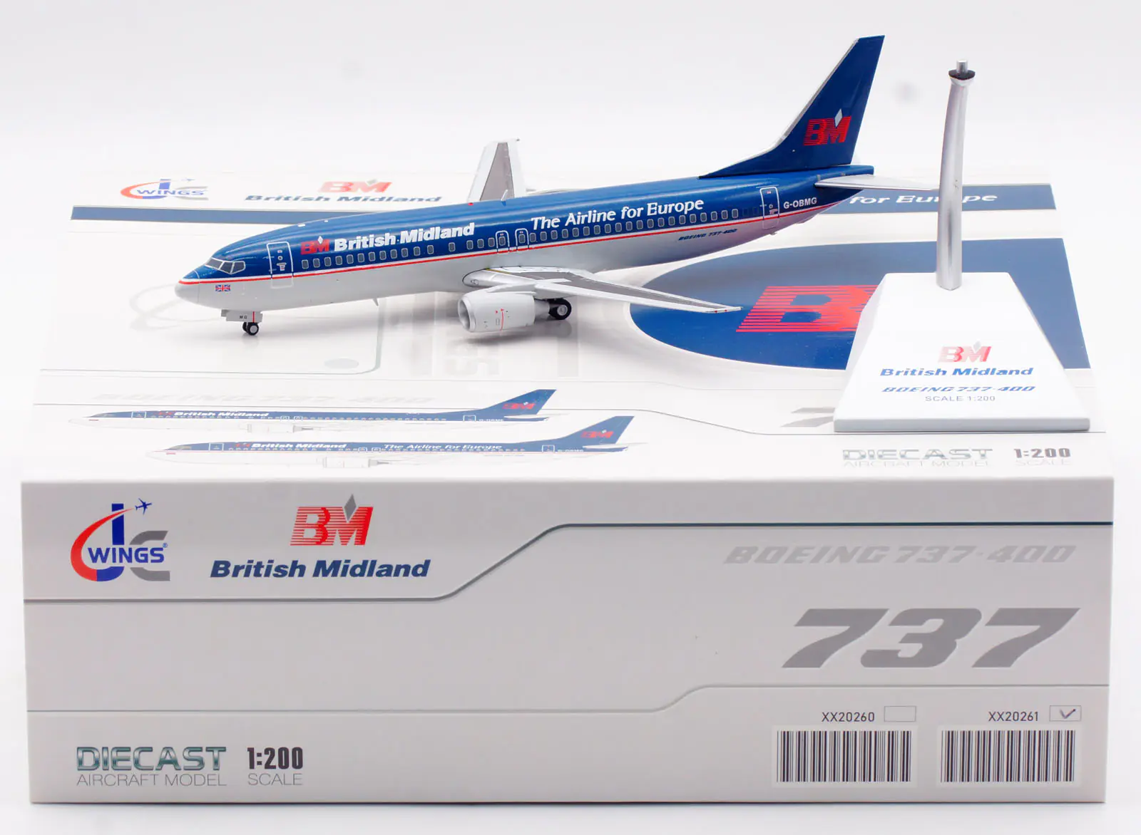Collectible Diecast Aircraft Model Boeing B737-400 XX20261 JC Wings 1:200 British Midland Airways Reg: G-OBMG