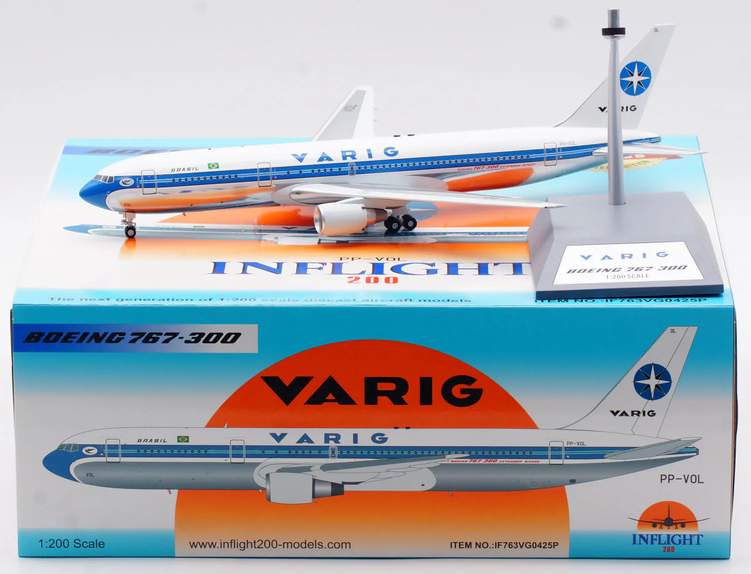 Collectible Diecast Aircraft Model Boeing B767-300ER IF763VG0425P INFLIGHT  1:200 Varig Reg: PP-VOL
