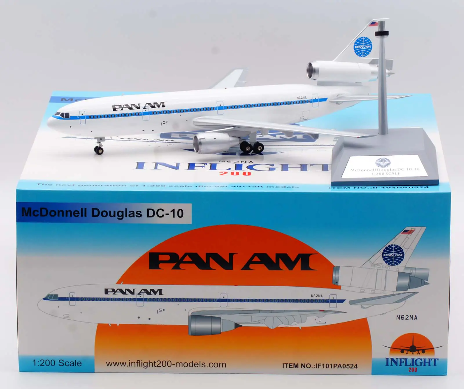 Collectible Diecast Aircraft Model McDonnell Douglas DC-10-10 IF101PA0524 INFLIGHT 1:200 Pan Am Reg: N62NA