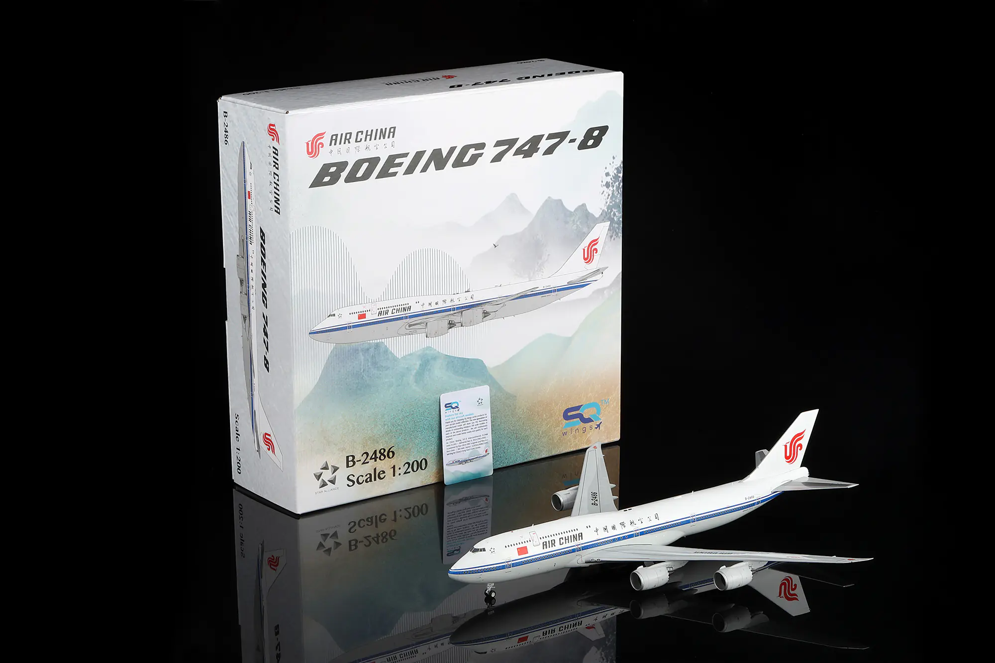 Collectible Diecast Aircraft Model Boeing B747-8 L2162 SQ Wings 1:200 Air China Reg: B-2486