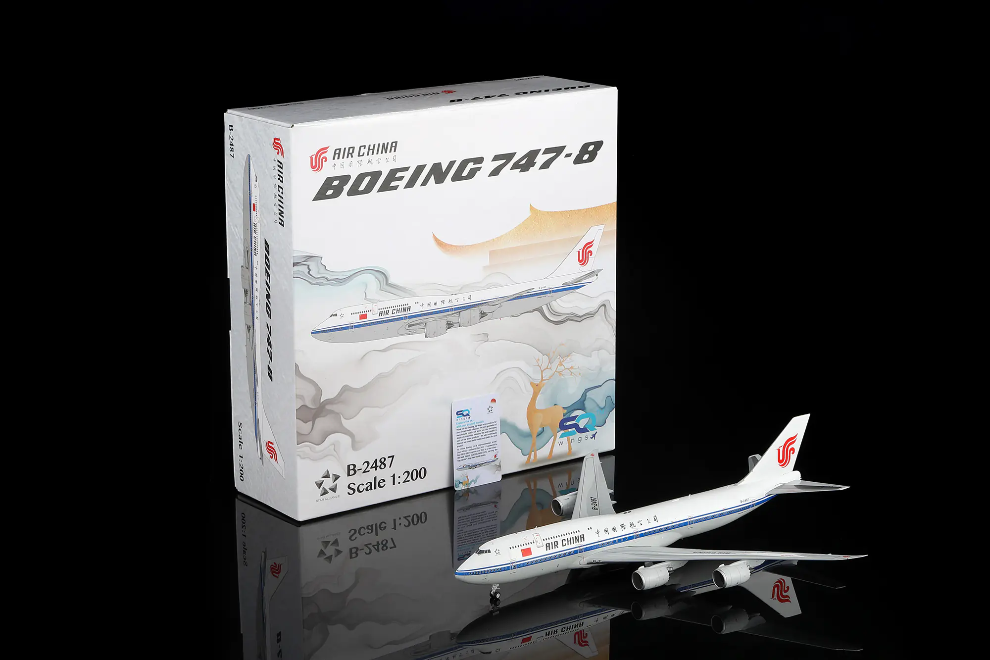 Collectible Diecast Aircraft Model Boeing B747-8 L2163 SQ Wings 1:200 Air China Reg: B-2487
