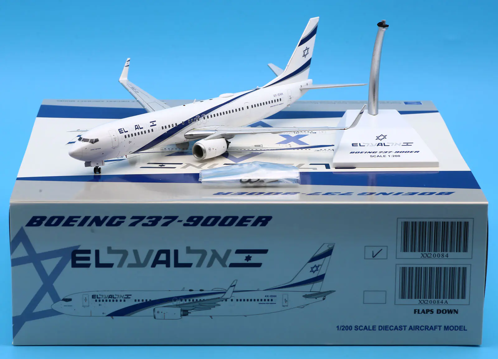 Collectible Diecast Aircraft Model Boeing B737-900ER XX20084 JC Wings 1:200 El Al Airlines Reg: 4X-EHH