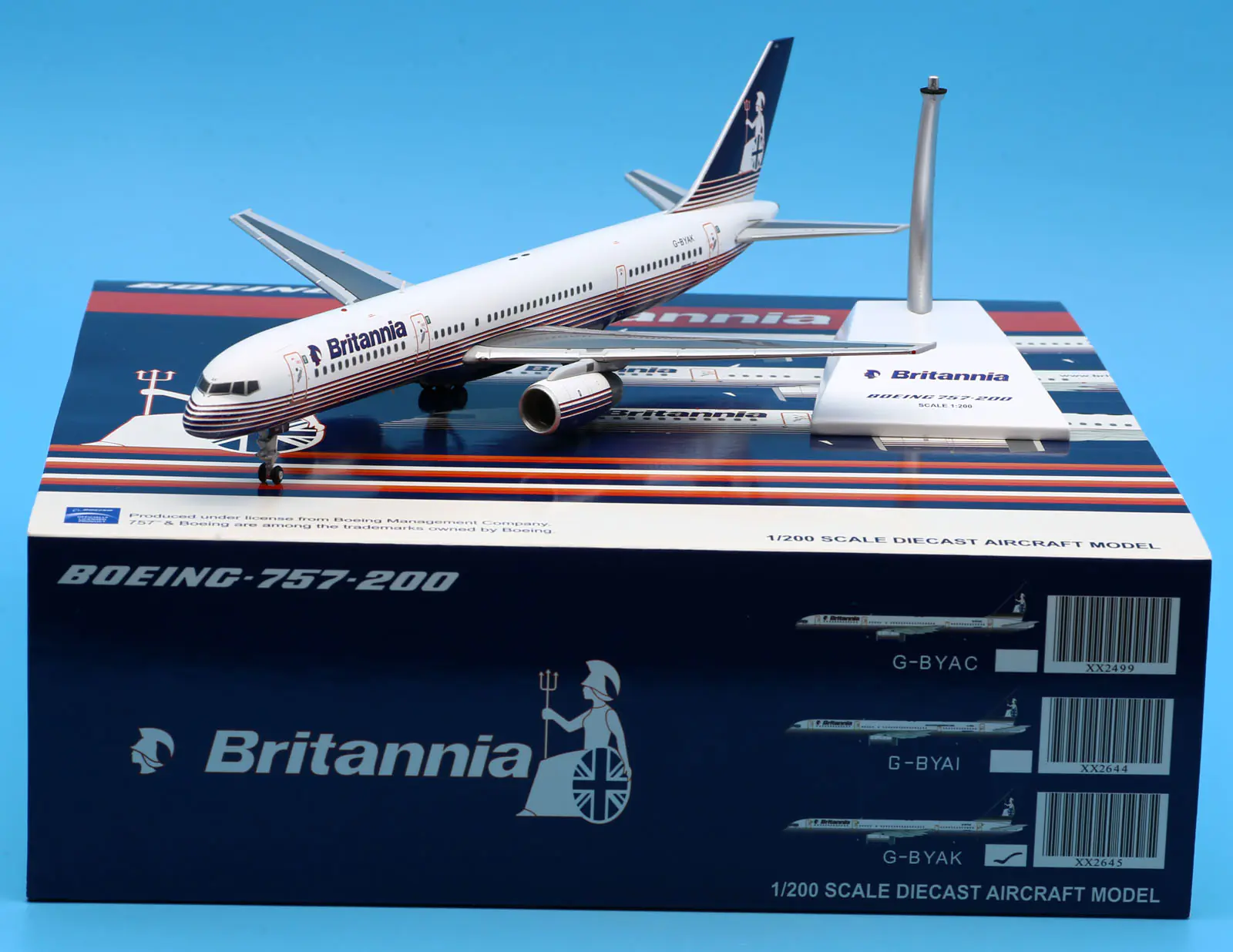 Collectible Diecast Aircraft Model Boeing B757-200 XX2645 JC Wings 1:400 Britannia Airways Reg: G-BYAK