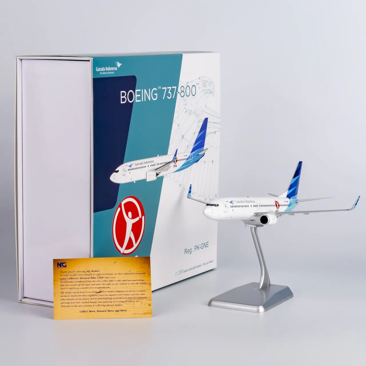 Collectible Diecast Aircraft Model Boeing B737-800 08022 NG Models 1:200 Garuda Indonesia Reg: PK-GNE