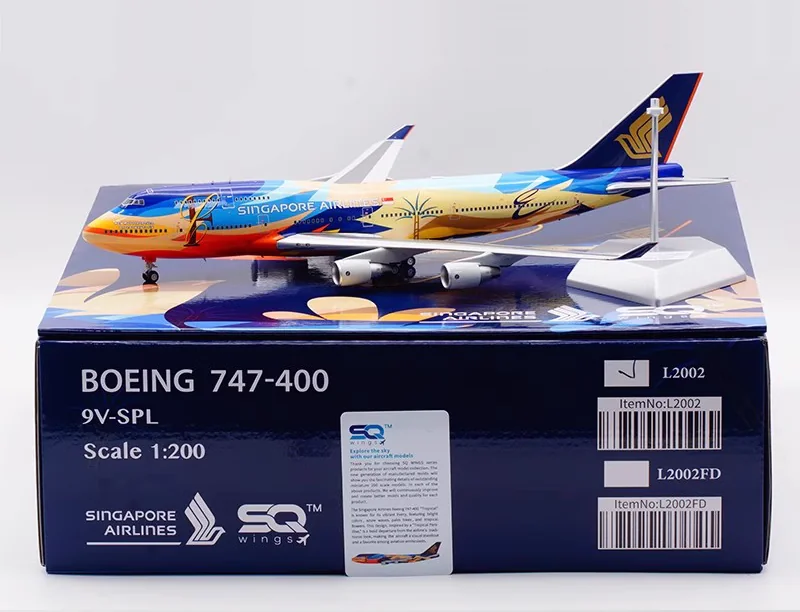 Collectible Diecast Aircraft Model Boeing B747-400 L2002 SQ Wings 1:200 Singapore Airlines Reg: 9V-SPL