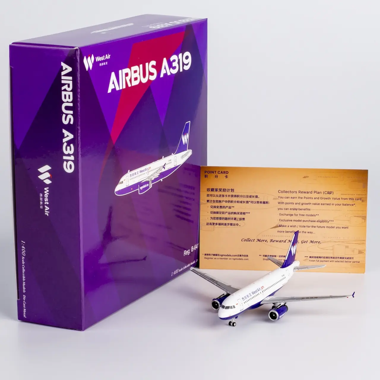 Collectible Diecast Aircraft Model Airbus A319 49032 NG Models 1:400 West Air Reg: B-6413