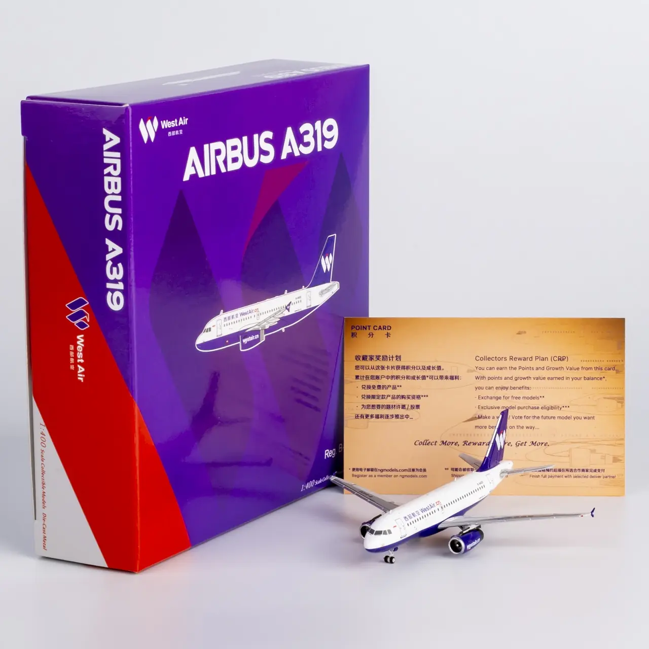 Collectible Diecast Aircraft Model Airbus A319 49033 NG Models 1:400 West Air Reg: B-6420