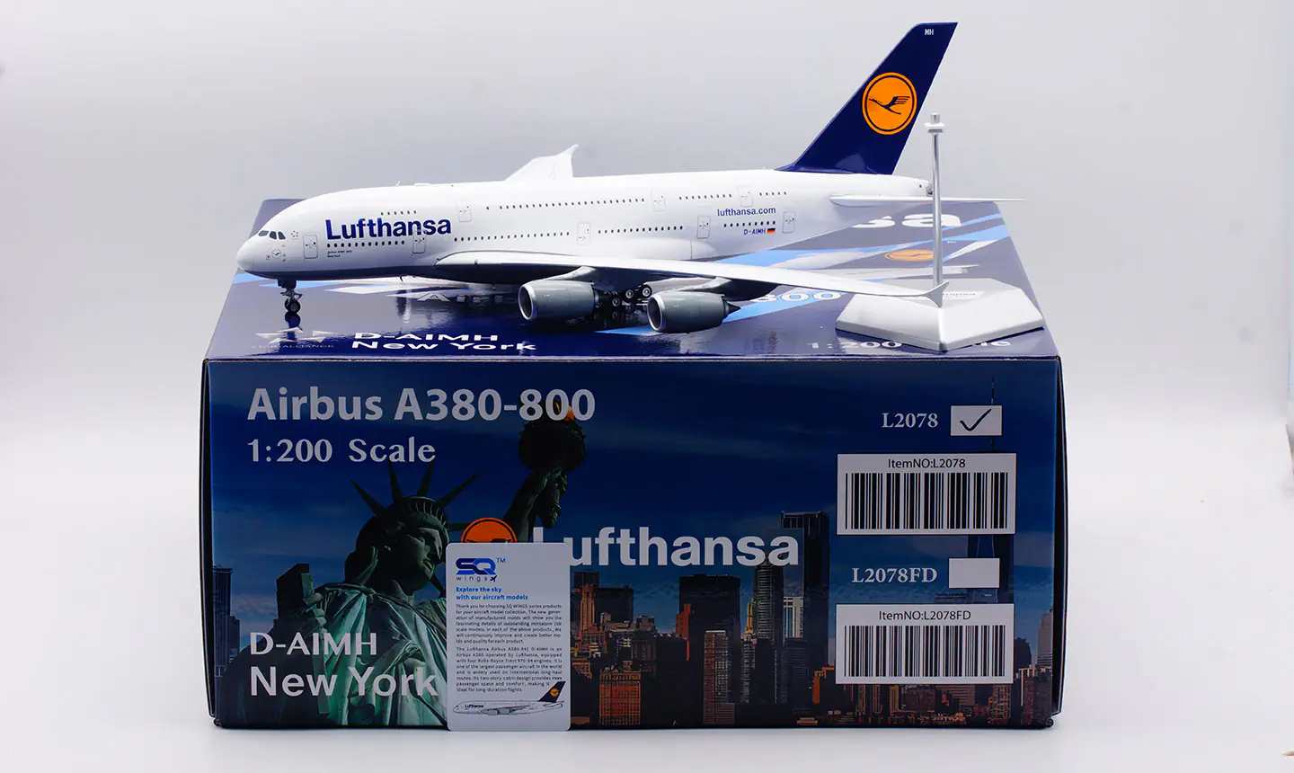 Collectible Diecast Aircraft Model AIRBUS A380 L2078 SQ Wings 1:200 Lufthansa Reg: D-AIMH