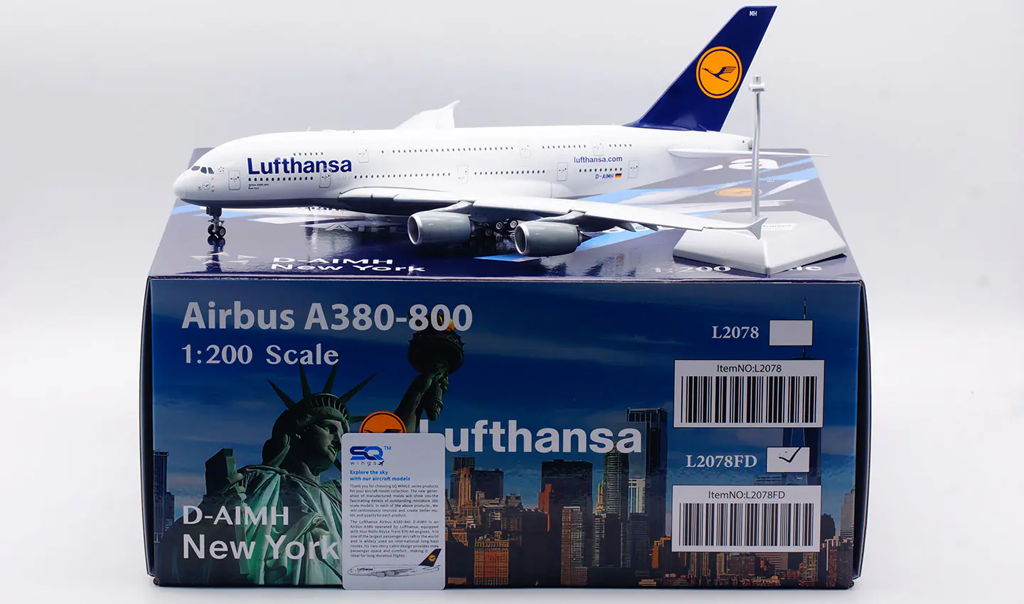 Collectible Diecast Aircraft Model AIRBUS A380 L2078FD SQ Wings 1:200 Lufthansa Reg: D-AIMH Flaps Down