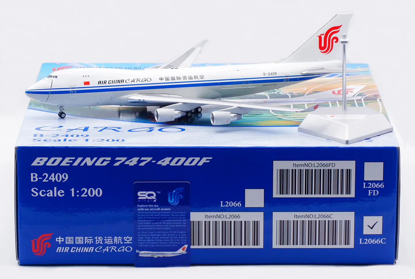 Collectible Diecast Aircraft Model Boeing B747-400F L2066C SQ Wings 1:200 Air China Cargo Reg: B-2409 "Interactive Series"