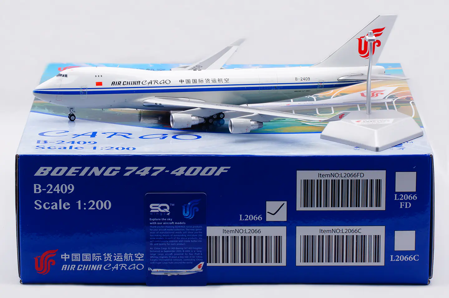 Collectible Diecast Aircraft Model Boeing B747-400F L2066 SQ Wings 1:200 Air China Cargo Reg: B-2409