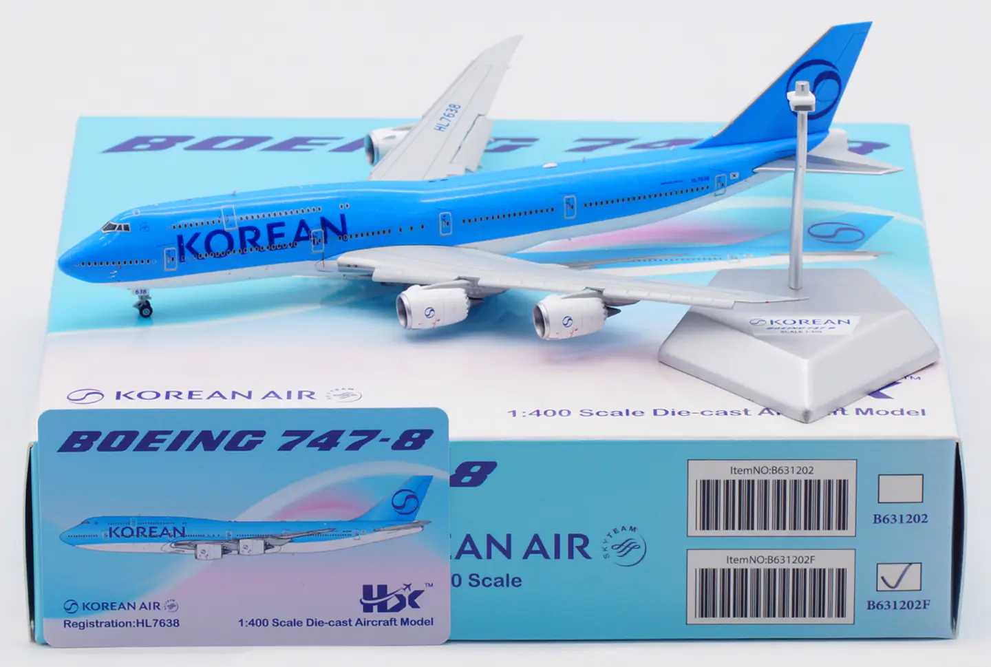 Collectible Diecast Aircraft Model  Boeing B747-8 B631202F HX Models Korean Air Reg: N841BA Flaps Down