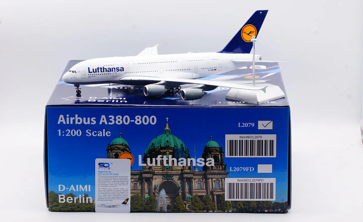 Collectible Diecast Aircraft Model AIRBUS A380 L2079 SQ Wings 1:200 Lufthansa Airlines [Berlin] Reg: D-AIMI