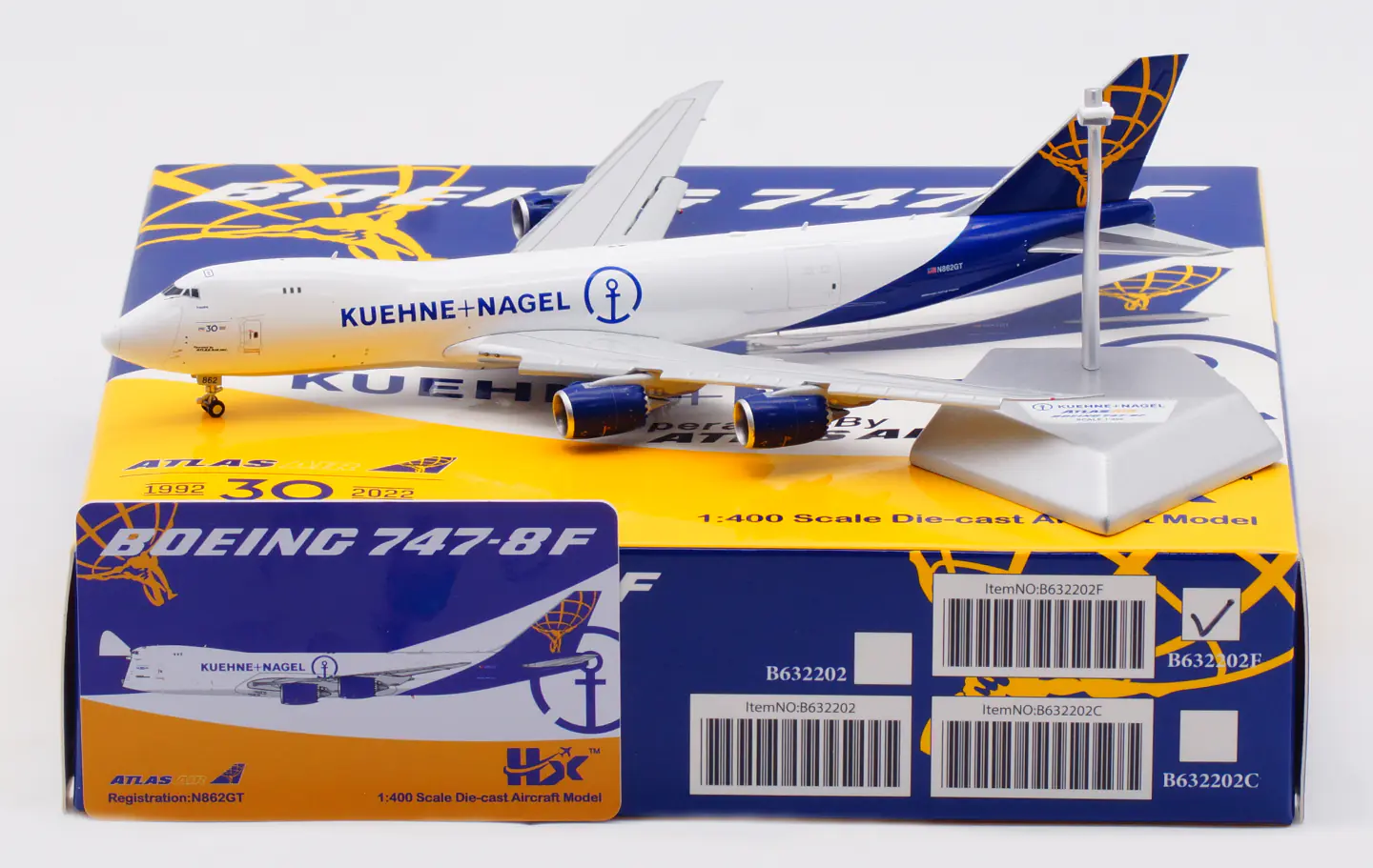 Collectible Diecast Aircraft Model  Boeing B747-8F B632202F HX Models Atlas Air "30th" Reg: N862GT Flaps Down