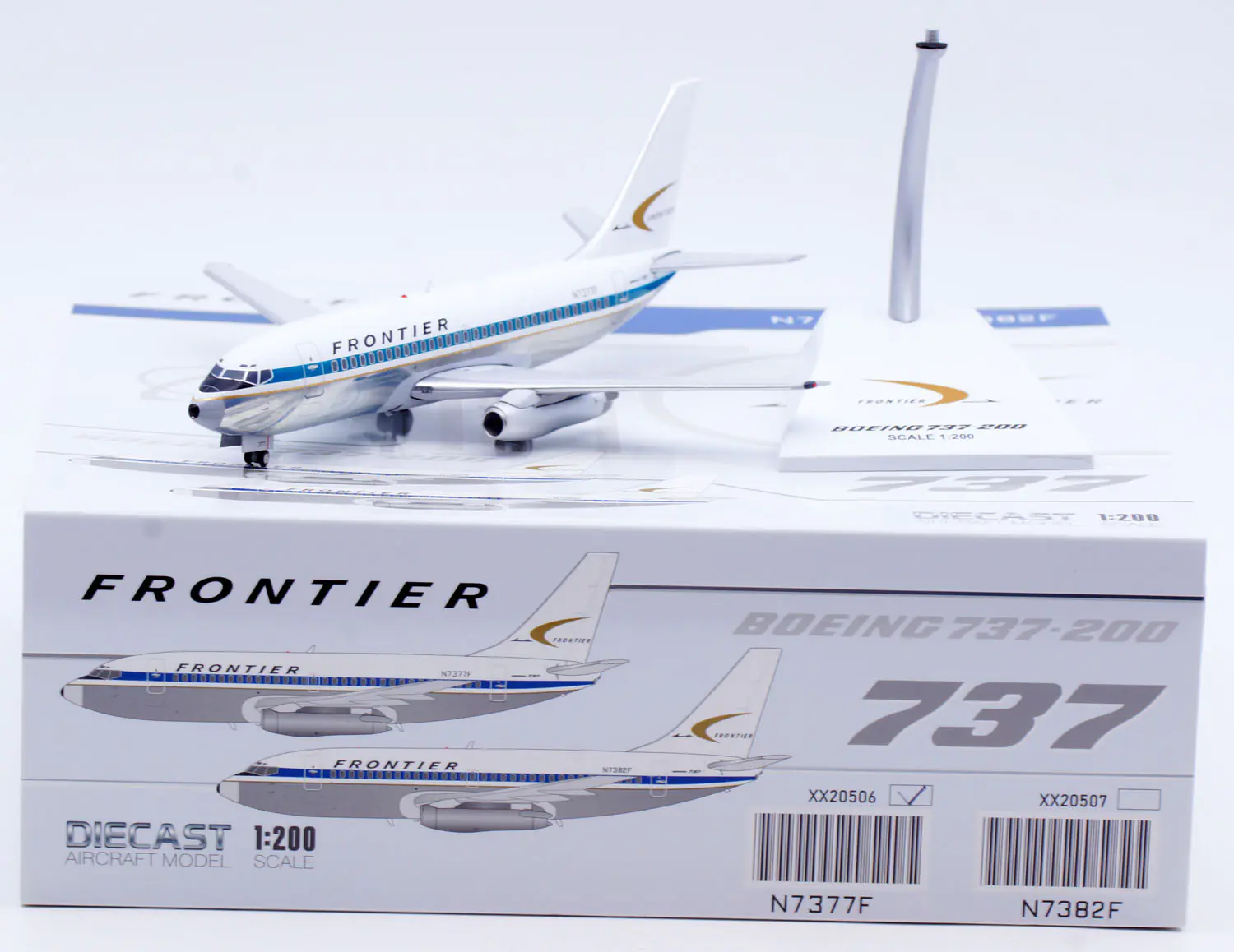 Collectible Diecast Aircraft Model Boeing B737-200 XX20506 JC Wings 1:200 Frontier Airlines Reg: N7377F