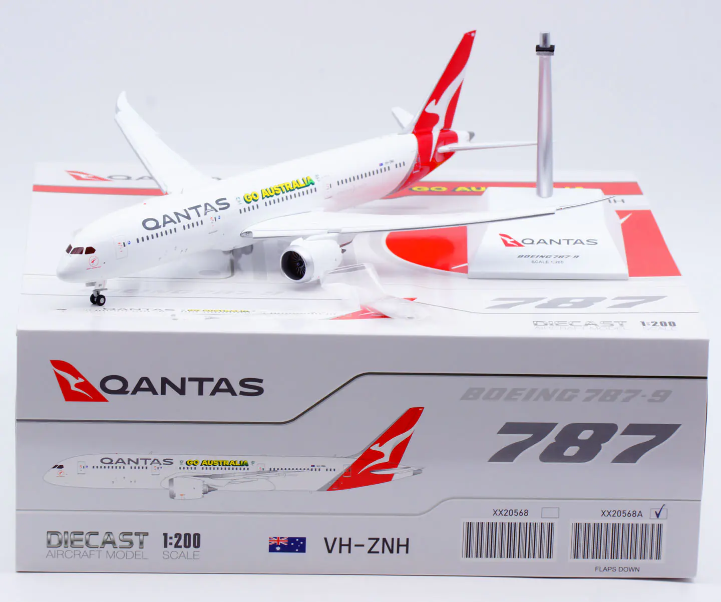 Collectible Diecast Aircraft Model Boeing B787-9 XX20568A JC Wings 1:200 Qantas Airways Reg: VH-ZNH Flaps Down