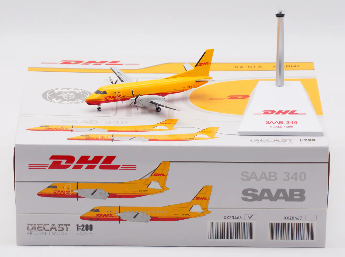 Collectible Diecast Aircraft Model Saab 340A XX20466 JC Wings 1:200 DHL  Reg: XA-STX
