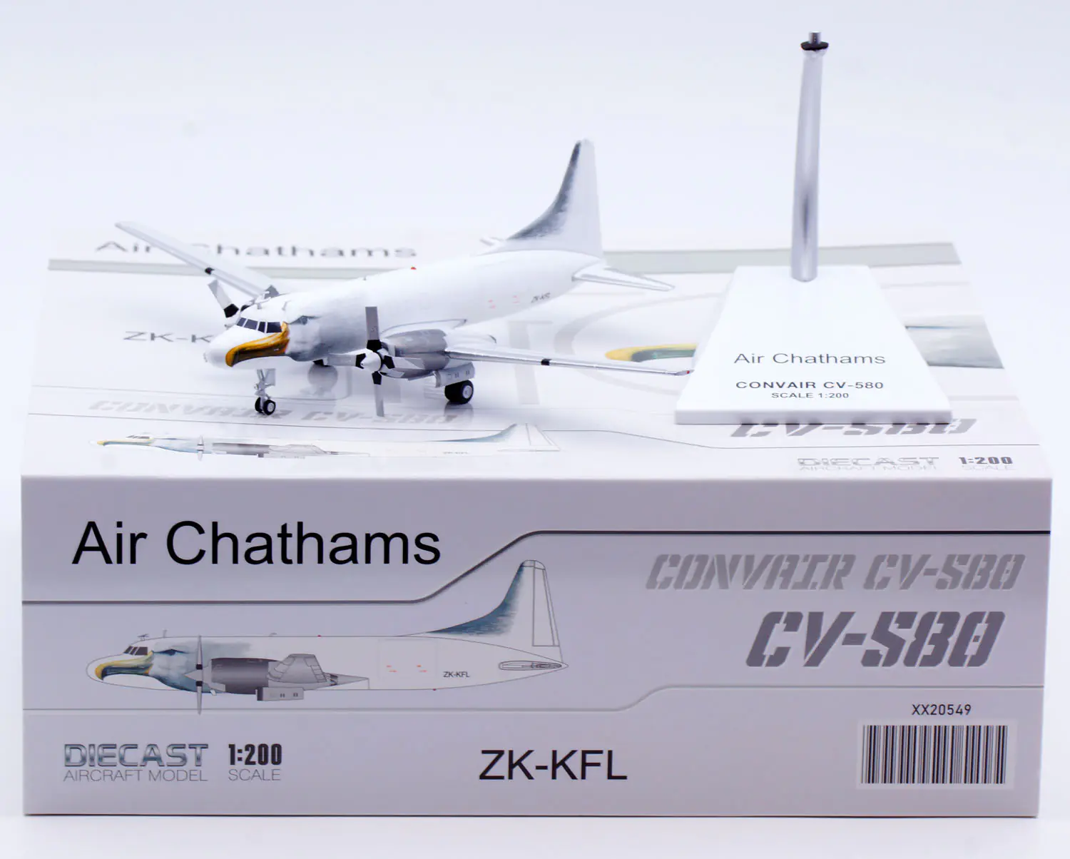 Collectible Diecast Aircraft Model Convair CV580 XX20549 JC Wings 1:200 Air Chathams [Bird] Reg: ZK-KFL