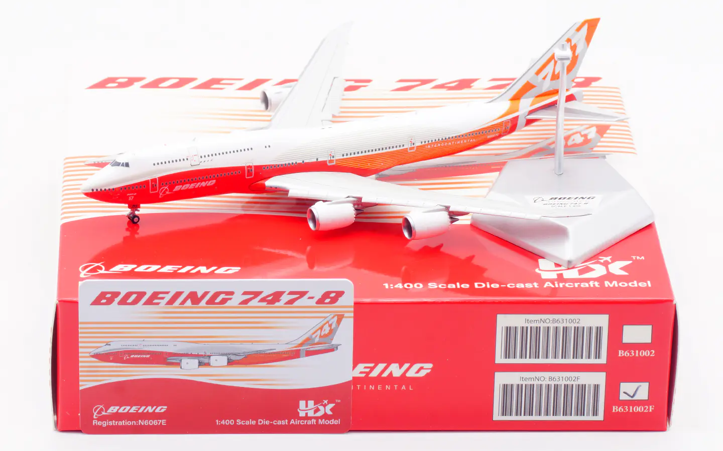 Collectible Diecast Aircraft Model Boeing B747-8 B631002F HX Models 1:400 Sunrise 'House Color' N6067E Flaps Down
