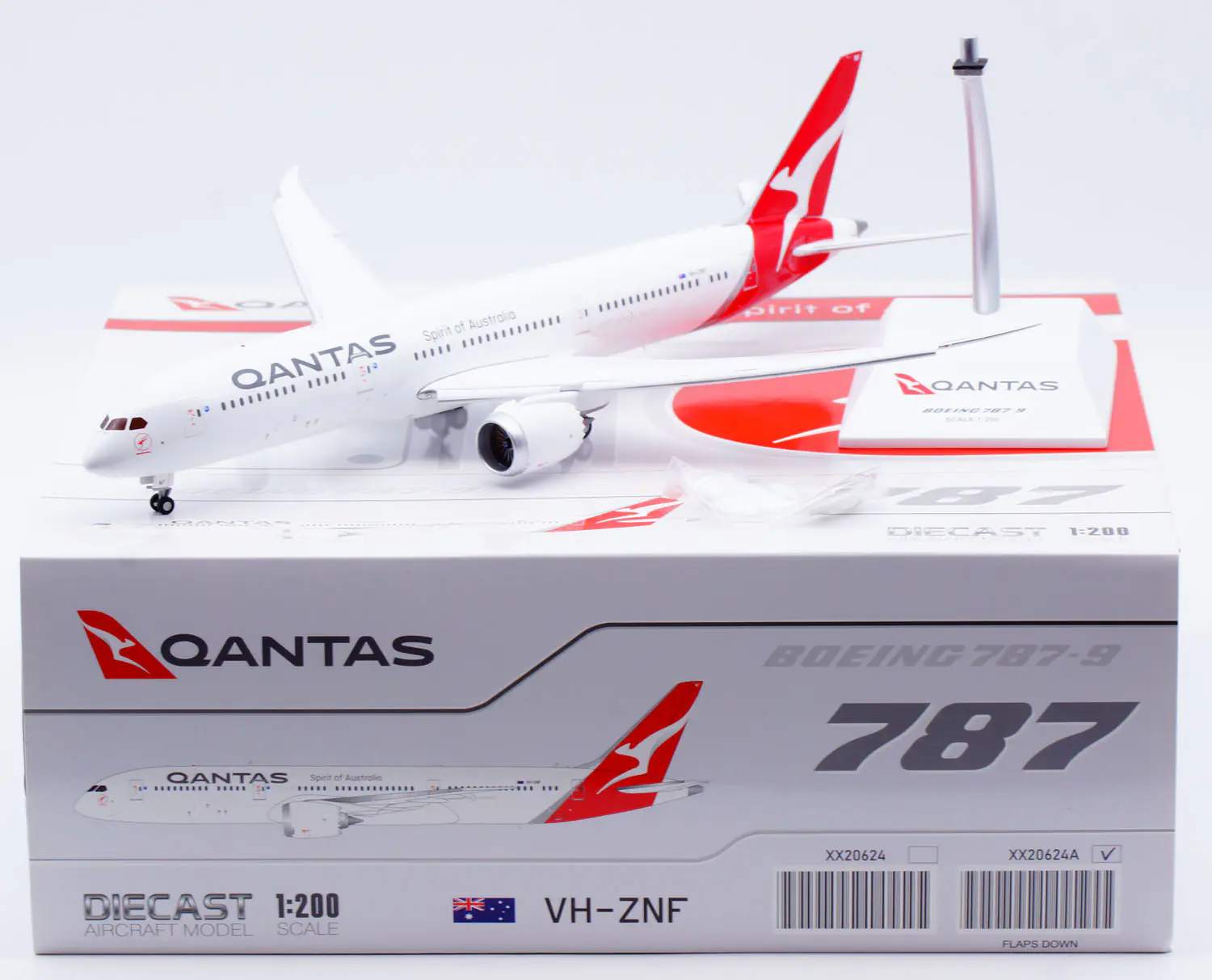 Collectible Diecast Aircraft Model Boeing B787-9 XX20624A JC Wings 1:200 Qantas Airways Reg: VH-ZNF Flaps Down