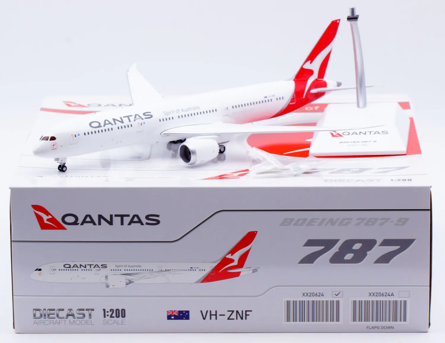 Collectible Diecast Aircraft Model Boeing B787-9 XX20624 JC Wings 1:200 Qantas Airways Reg: VH-ZNF