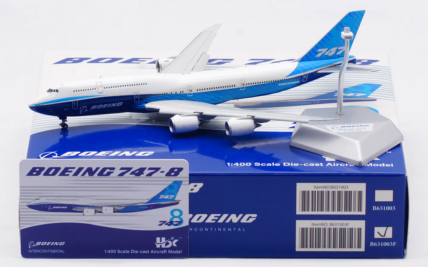 Collectible Diecast Aircraft Model Boeing B747-8 B631003F HX Models 1:400 'House Color' Flaps Down