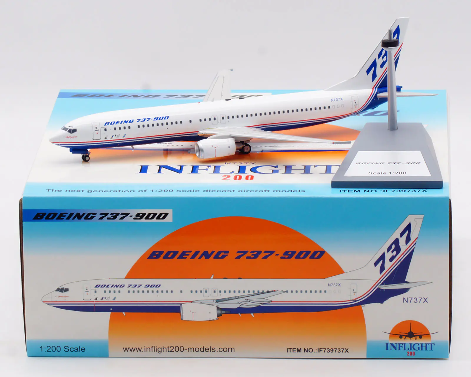 Collectible Diecast Aircraft Model Boeing B737-900 IF739737X INFLIGHT 1:200 "House Color" Reg: N737X